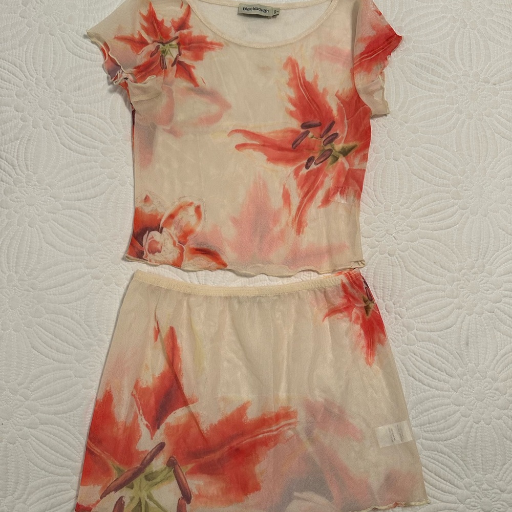 Blackbough Floral Skirt Set - Red and Cream